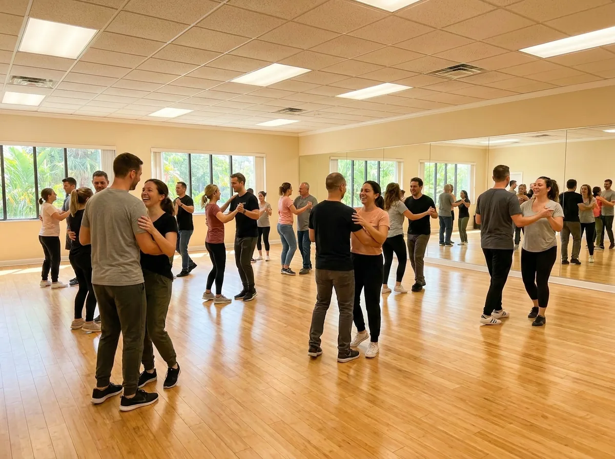 Social dance lessons Solana Beach, adults dancing socially in the studio