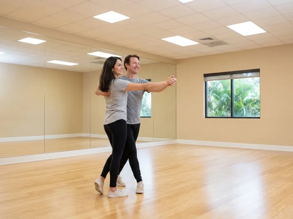 Standard ballroom dance lessons Solana Beach: students and instructors in the studio