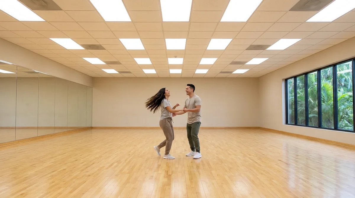 Adult student building confidence in an east coast swing lesson in Solana Beach