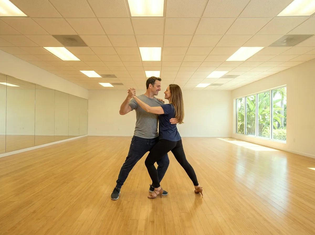 Adult student building confidence in a tango lesson in Solana Beach