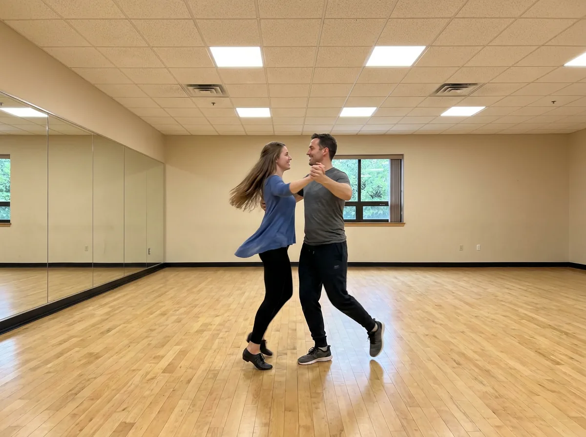 Instructor demonstrating Viennese waltz technique to a student in Solana Beach