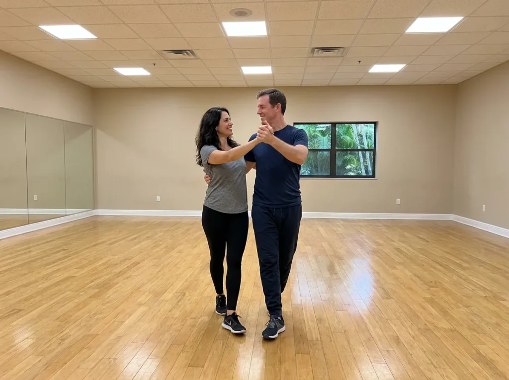 Instructor demonstrating ballroom dance lessons Solana Beach couples can join
