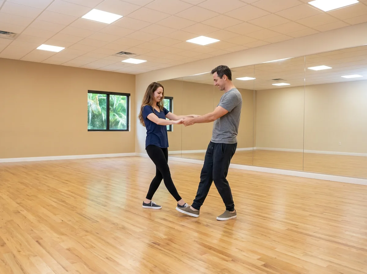 Instructor demonstrating Bolero rise and fall during bolero lessons Solana Beach