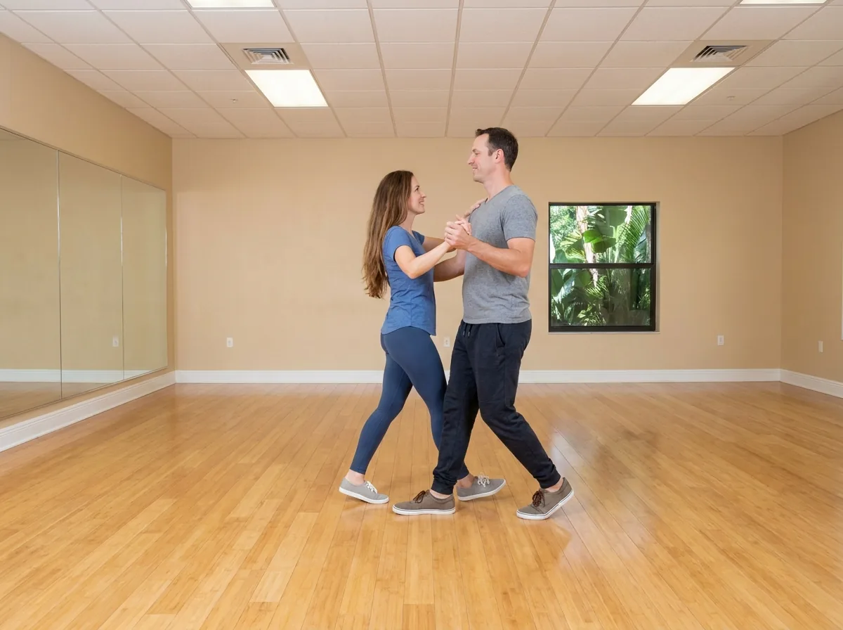 Country dance lessons Solana Beach: instructor teaching country two step frame during a lesson