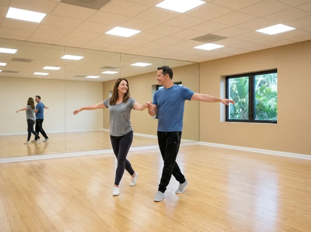Smooth ballroom dance lessons Solana Beach: students practicing in the studio