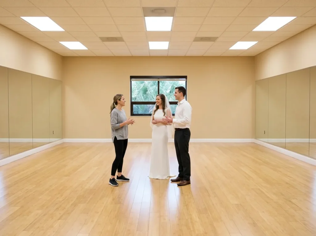 Couple learning what to expect at their first dance lessons Solana Beach