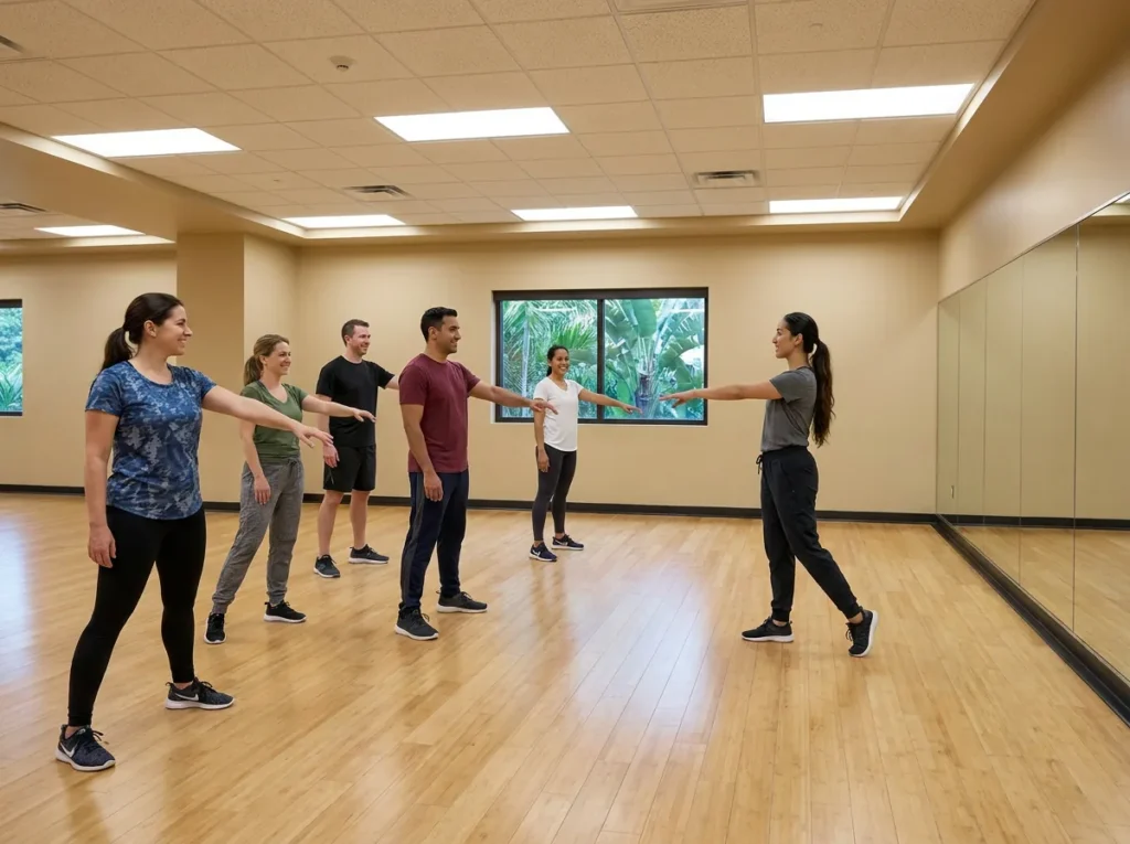 Student learning what to expect at their first group dance class