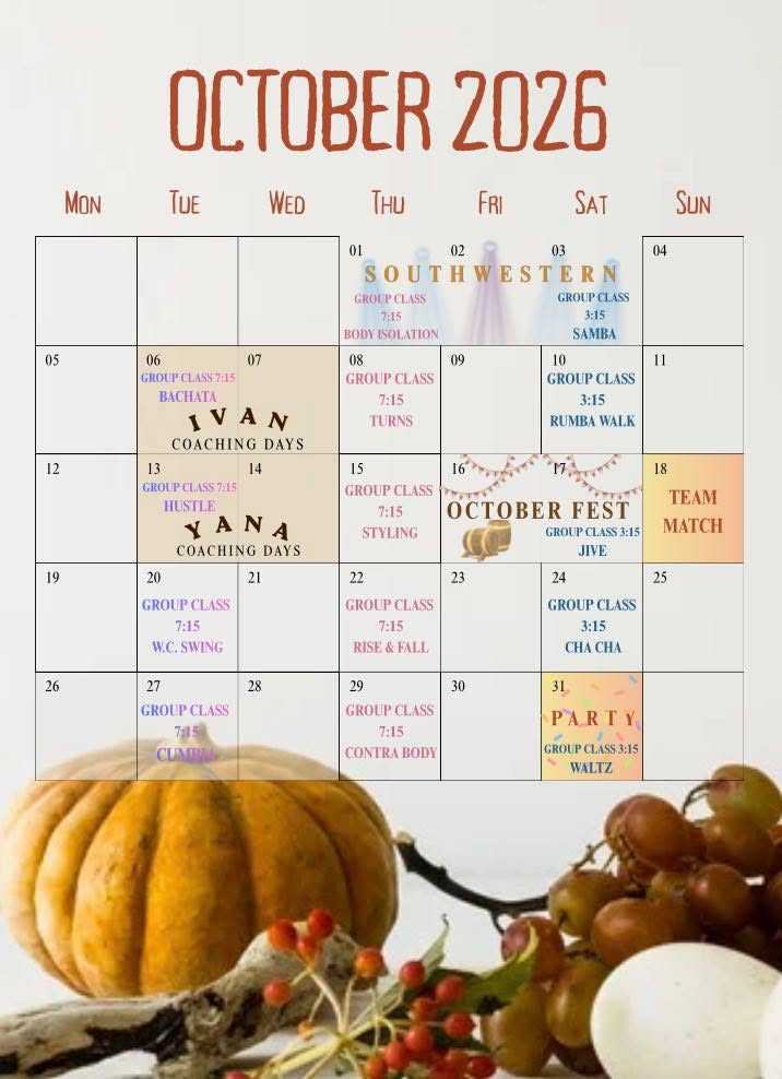 Dance class calendar for Southlake Texas