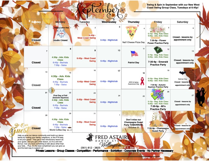 Group Classes in September at Fred Astaire Wellington West Coast swing Swing into September Swing and Spin 
