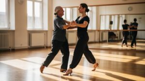 A Dance Instructor Is Guiding A Beginner Through A Simple Ballroom Step In A Dance Studio, Emphasizing The Importance Of Body Awareness And Rhythm And How Ballroom Dance Builds Mental Health. This Engaging Activity Not Only Promotes Physical Fitness But Also Enhances Mental Health And Social Connection, Making It A Beneficial Experience For Participants Of All Ages.